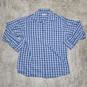 Men’s Calvin Klein Dress Shirt Large Long sleeve Blue And Grey Check Regular Fit